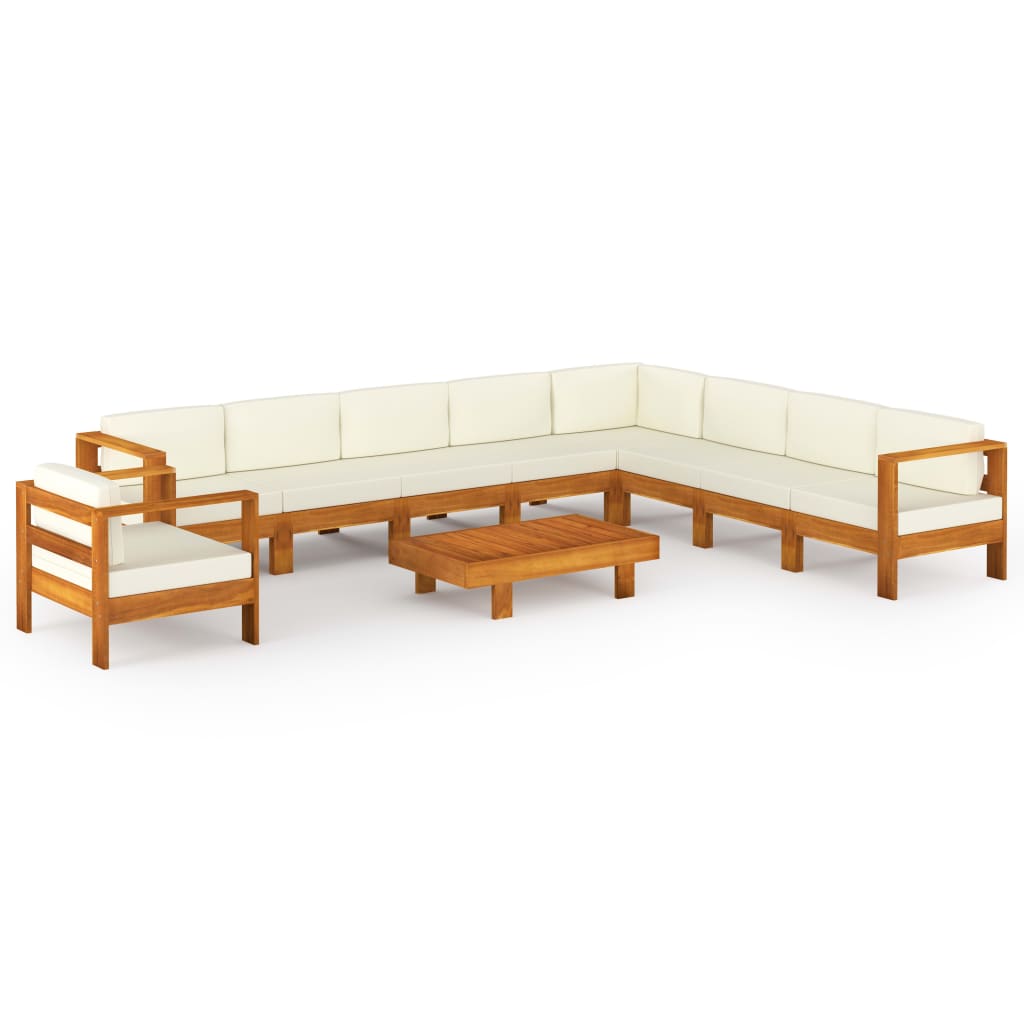 10-tlg. Garten-Lounge-Set mit Creme Auflagen Massivholz Akazie