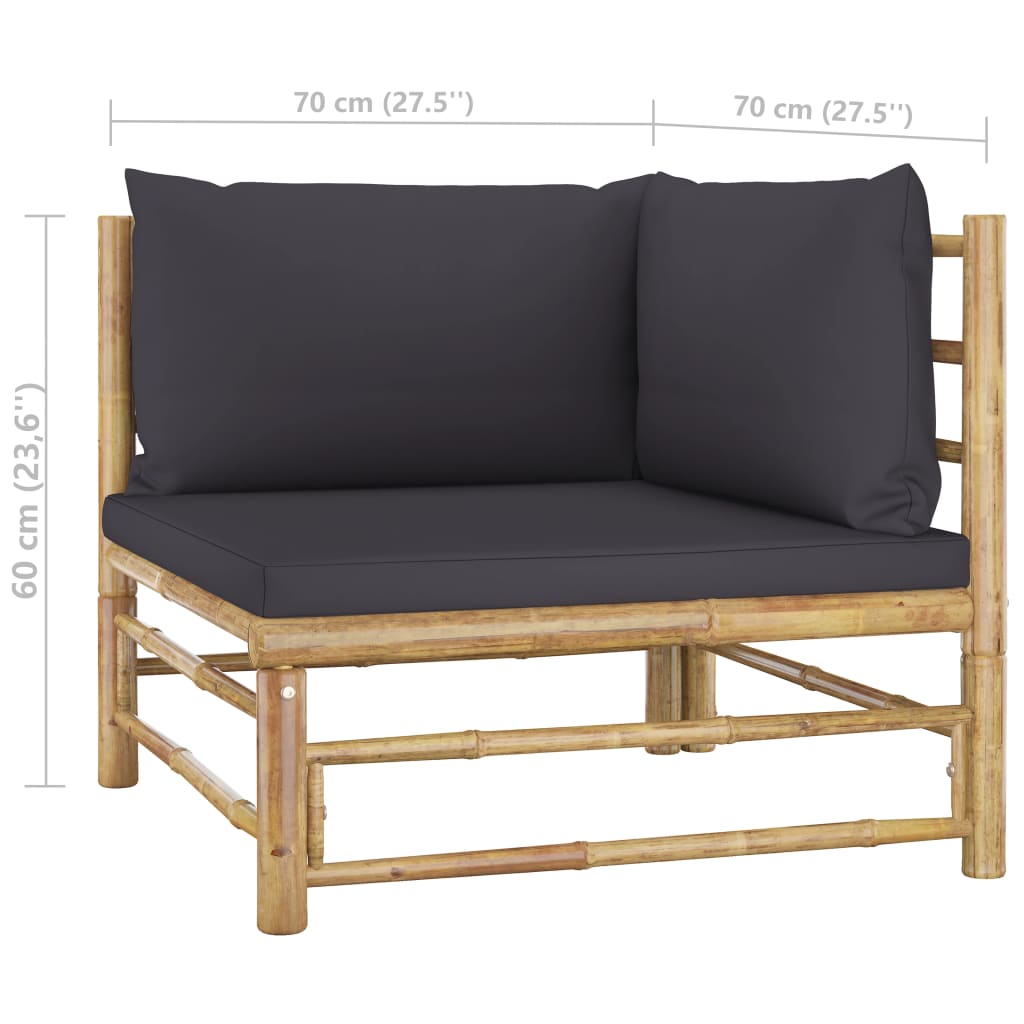 10-tlg. Garten-Lounge-Set mit Dunkelgrauen Kissen Bambus