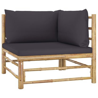 10-tlg. Garten-Lounge-Set mit Dunkelgrauen Kissen Bambus