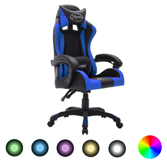 Gaming-Stuhl mit RGB LED-Leuchten Blau und Schwarz Kunstleder