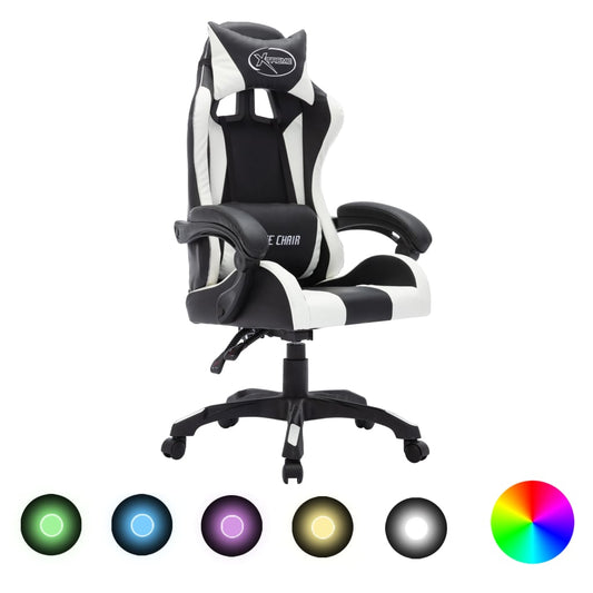 Gaming-Stuhl mit RGB LED-Leuchten Weiß und Schwarz Kunstleder