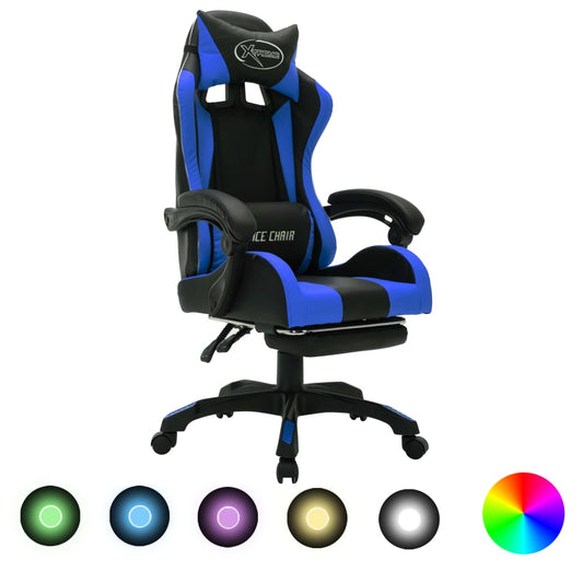 Gaming-Stuhl mit RGB LED-Leuchten Blau und Schwarz Kunstleder