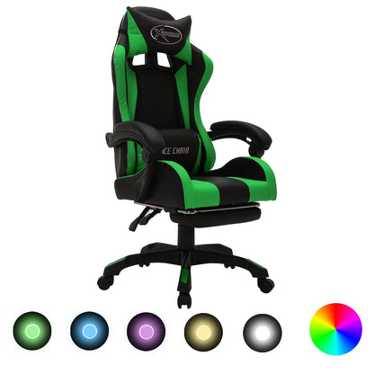 Gaming-Stuhl mit RGB LED-Leuchten Grün und Schwarz Kunstleder