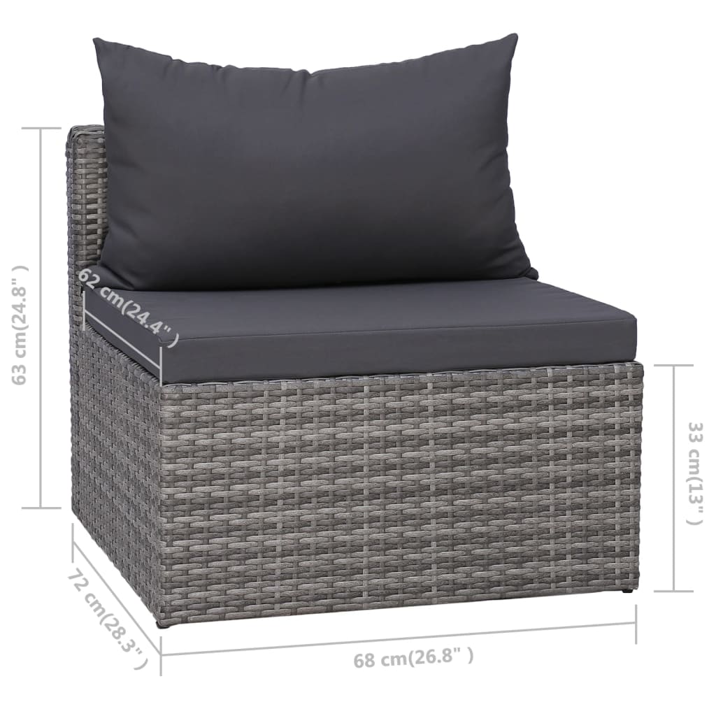 10-tlg. Garten-Lounge-Set mit Kissen Poly Rattan Grau