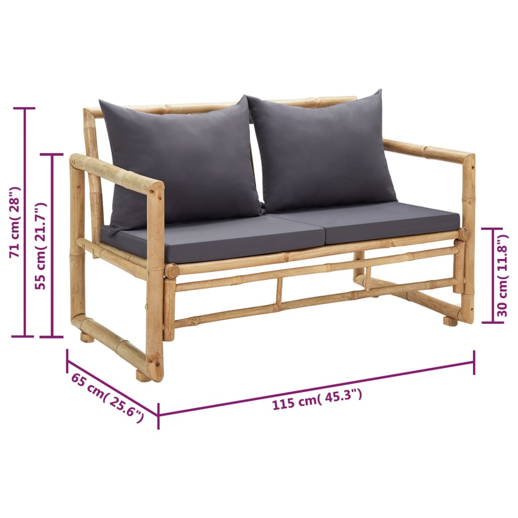 Gartenbank mit Kissen 115 cm Bambus