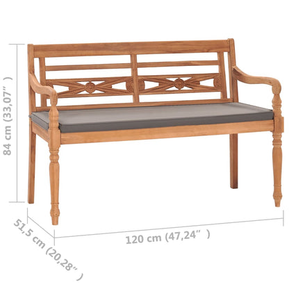 Batavia-Bank mit Dunkelgrauem Kissen 120 cm Teak Massivholz