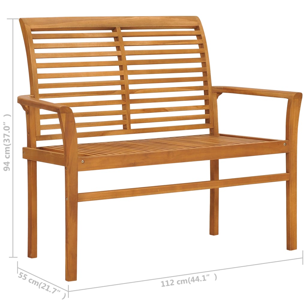 Gartenbank mit Cremeweißer Auflage 112 cm Massivholz Teak