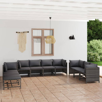 10-tlg. Garten-Lounge-Set mit Kissen Poly Rattan Grau