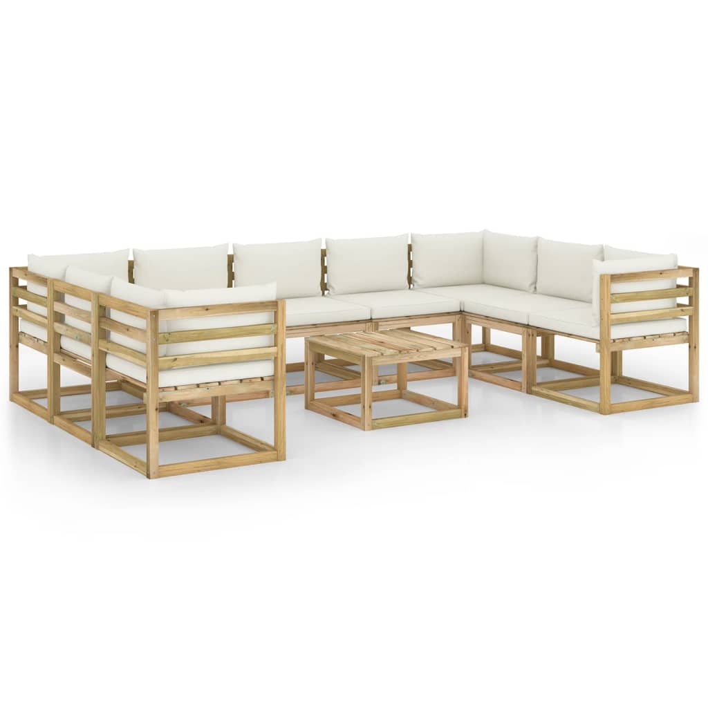 10-tlg. Garten-Lounge-Set mit Kissen Imprägniertes Kiefernholz