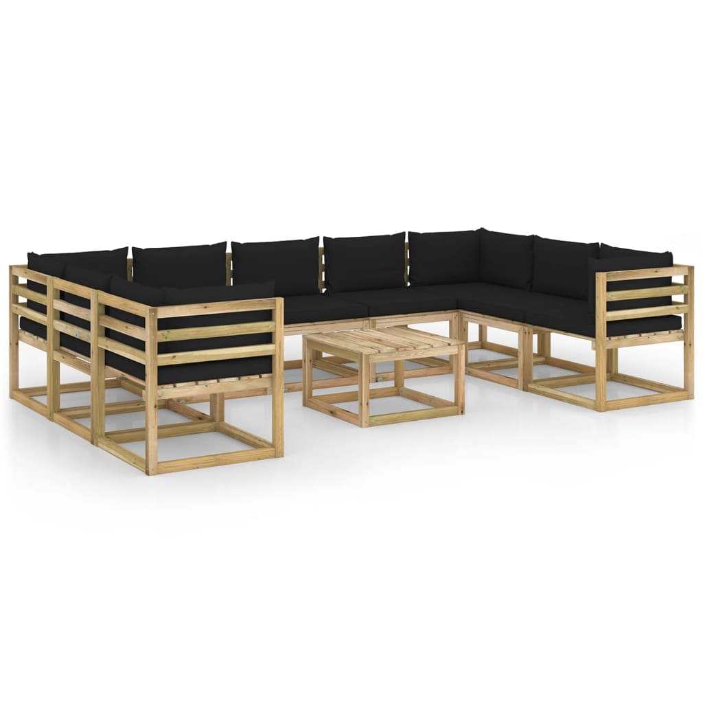 10-tlg. Garten-Lounge-Set mit Kissen Imprägniertes Kiefernholz