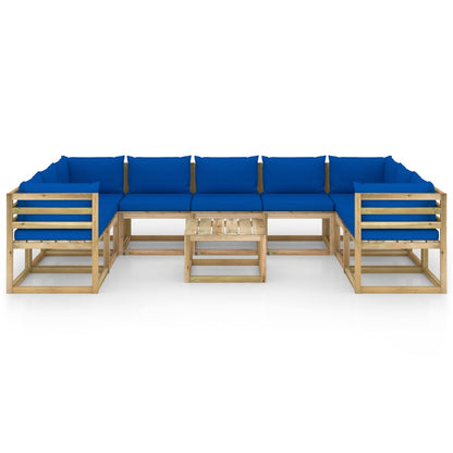 10-tlg. Garten-Lounge-Set mit Kissen Imprägniertes Kiefernholz