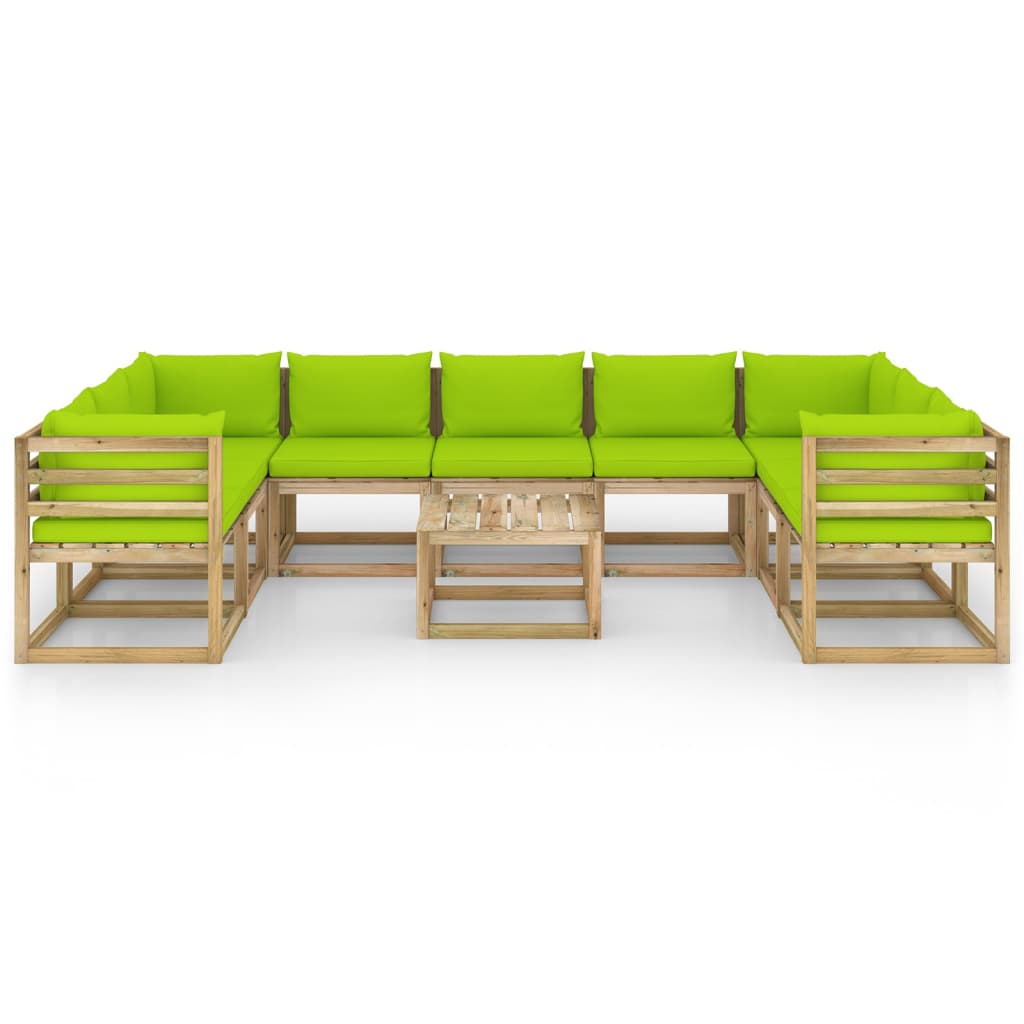 10-tlg. Garten-Lounge-Set mit Kissen Imprägniertes Kiefernholz