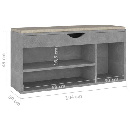 Schuhbank mit Kissen Betongrau 104x30x49 cm Holzwerkstoff