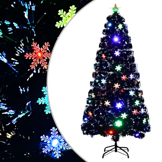 Weihnachtsbaum mit LED-Schneeflocken Schwarz 150 cm Fiberoptik