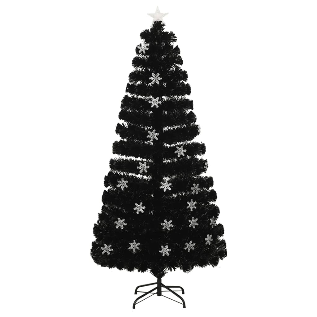 Weihnachtsbaum mit LED-Schneeflocken Schwarz 150 cm Fiberoptik