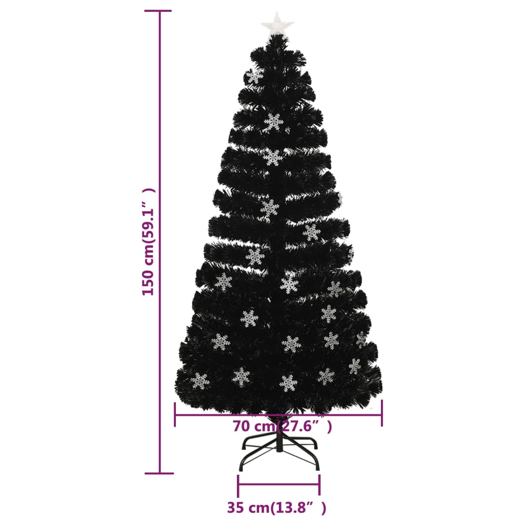 Weihnachtsbaum mit LED-Schneeflocken Schwarz 150 cm Fiberoptik