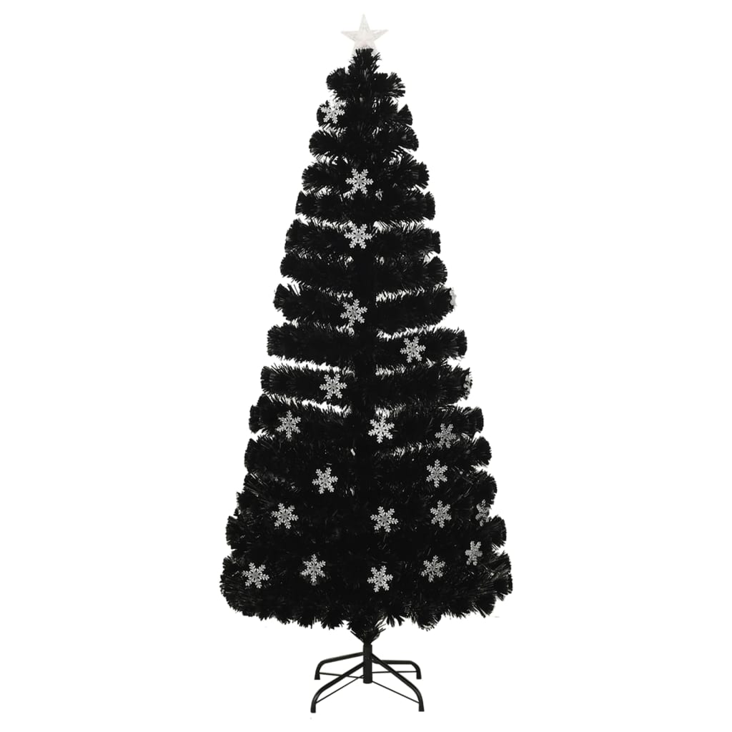 Weihnachtsbaum mit LED-Schneeflocken Schwarz 180 cm Fiberoptik