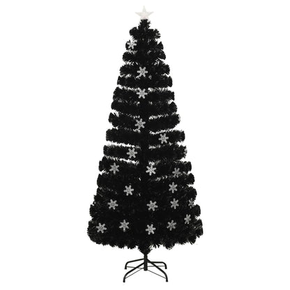 Weihnachtsbaum mit LED-Schneeflocken Schwarz 180 cm Fiberoptik