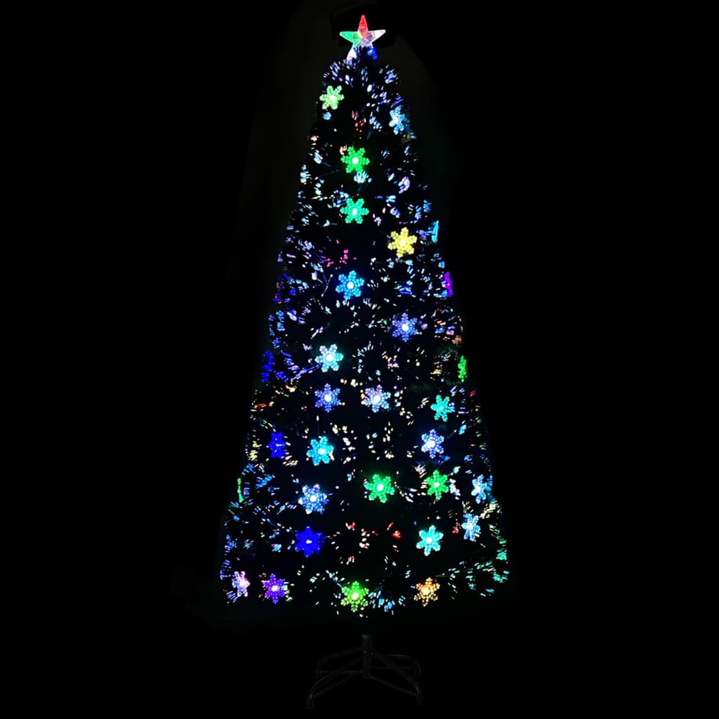 Weihnachtsbaum mit LED-Schneeflocken Schwarz 180 cm Fiberoptik