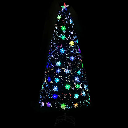 Weihnachtsbaum mit LED-Schneeflocken Schwarz 180 cm Fiberoptik