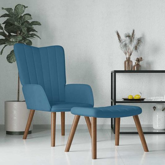 Relaxsessel mit Hocker Blau Samt