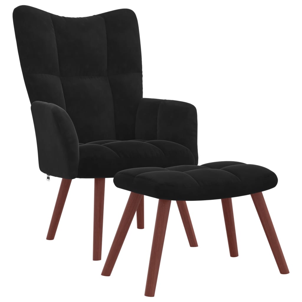 Relaxsessel mit Hocker Schwarz Samt