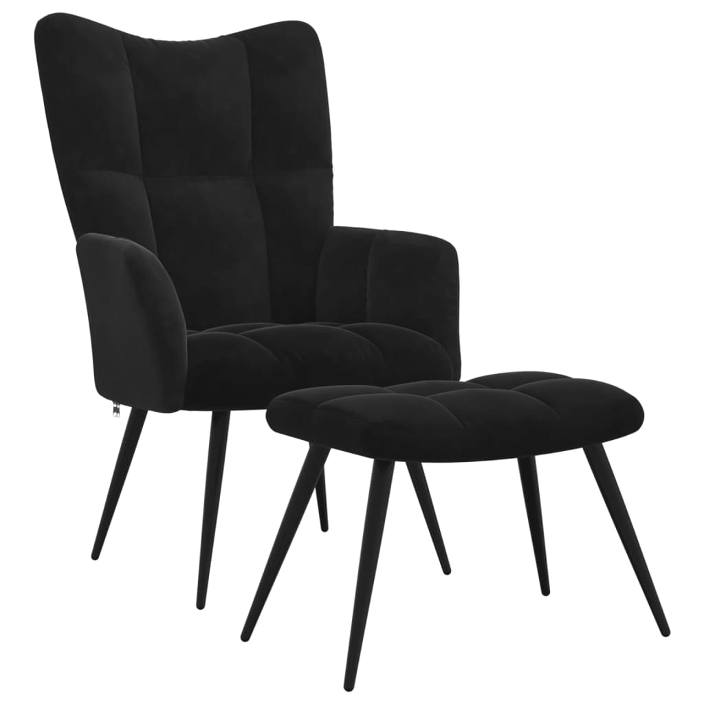 Relaxsessel mit Hocker Schwarz Samt