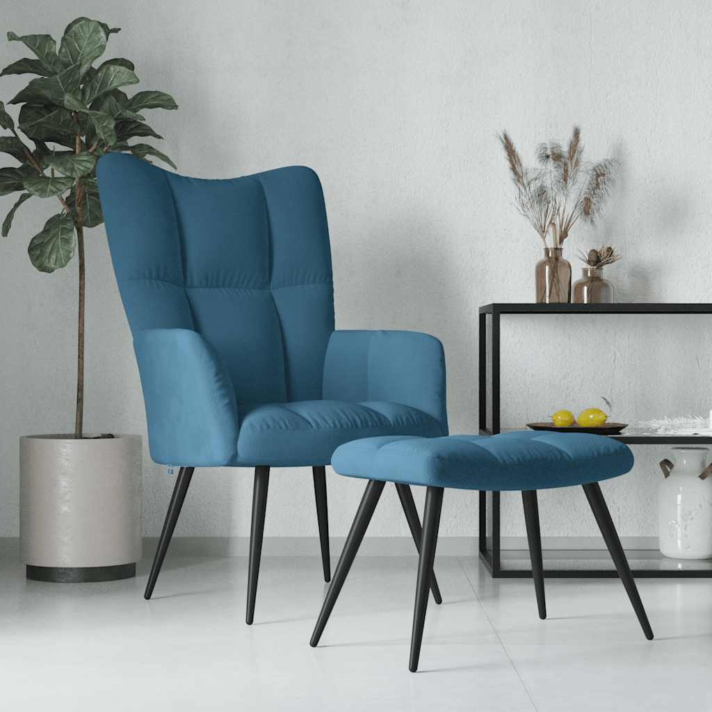 Relaxsessel mit Hocker Blau Samt