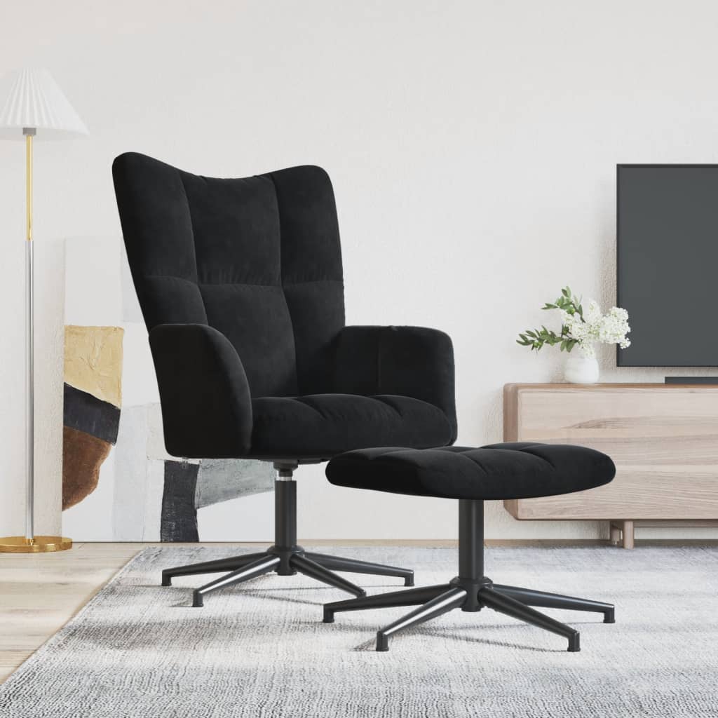 Relaxsessel mit Hocker Schwarz Samt