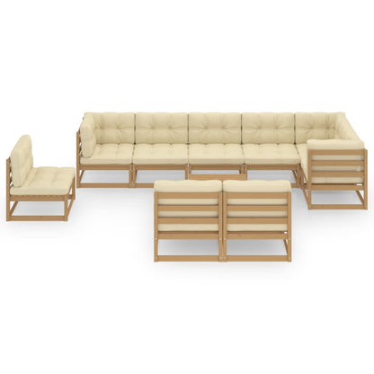 10-tlg. Garten-Lounge-Set mit Kissen Massivholz Kiefer