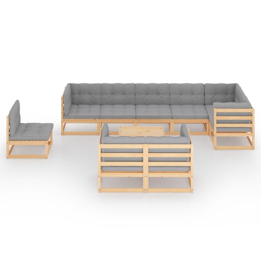 10-tlg. Garten-Lounge-Set mit Kissen Massivholz Kiefer