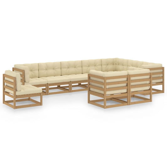 10-tlg. Garten-Lounge-Set mit Kissen Honigbraun Massivholz