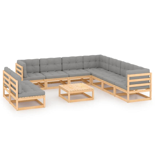 10-tlg. Garten-Lounge-Set mit Kissen Massivholz Kiefer