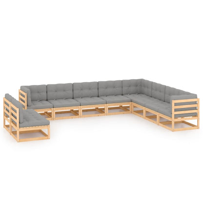 10-tlg. Garten-Lounge-Set mit Kissen Massivholz Kiefer