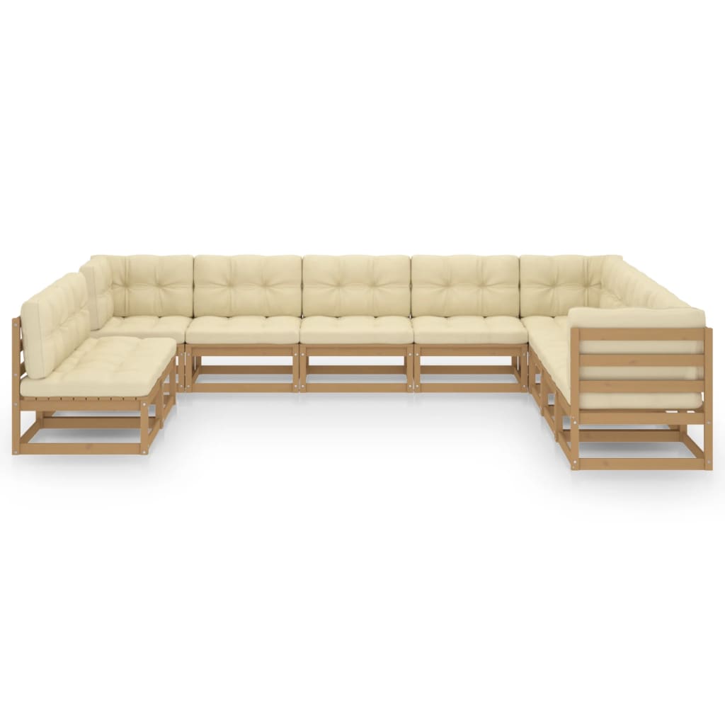 10-tlg. Garten-Lounge-Set mit Kissen Honigbraun Massivholz