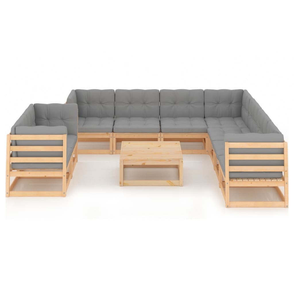 10-tlg. Garten-Lounge-Set mit Kissen Massivholz Kiefer