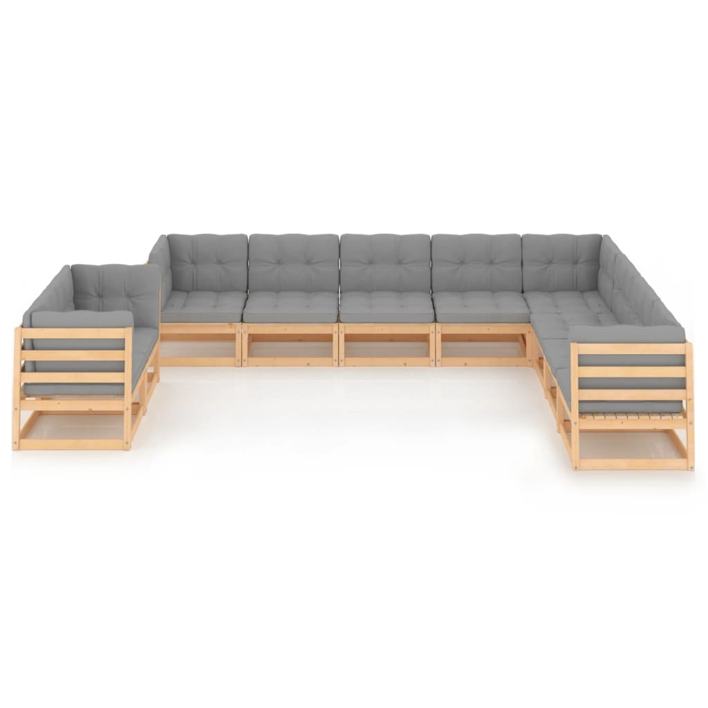 10-tlg. Garten-Lounge-Set mit Kissen Massivholz Kiefer