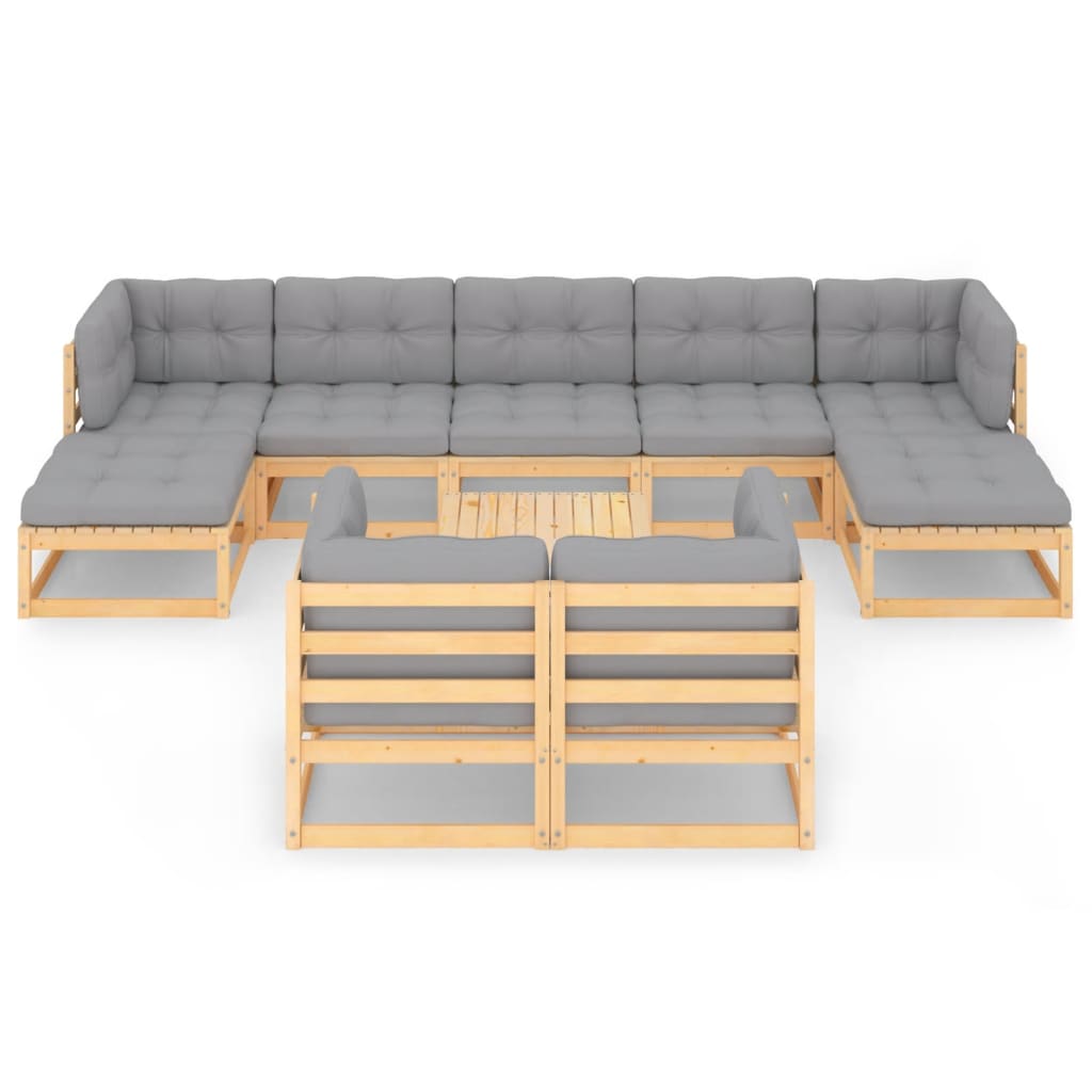 10-tlg. Garten-Lounge-Set mit Kissen Massivholz Kiefer