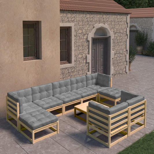 10-tlg. Garten-Lounge-Set mit Kissen Massivholz Kiefer