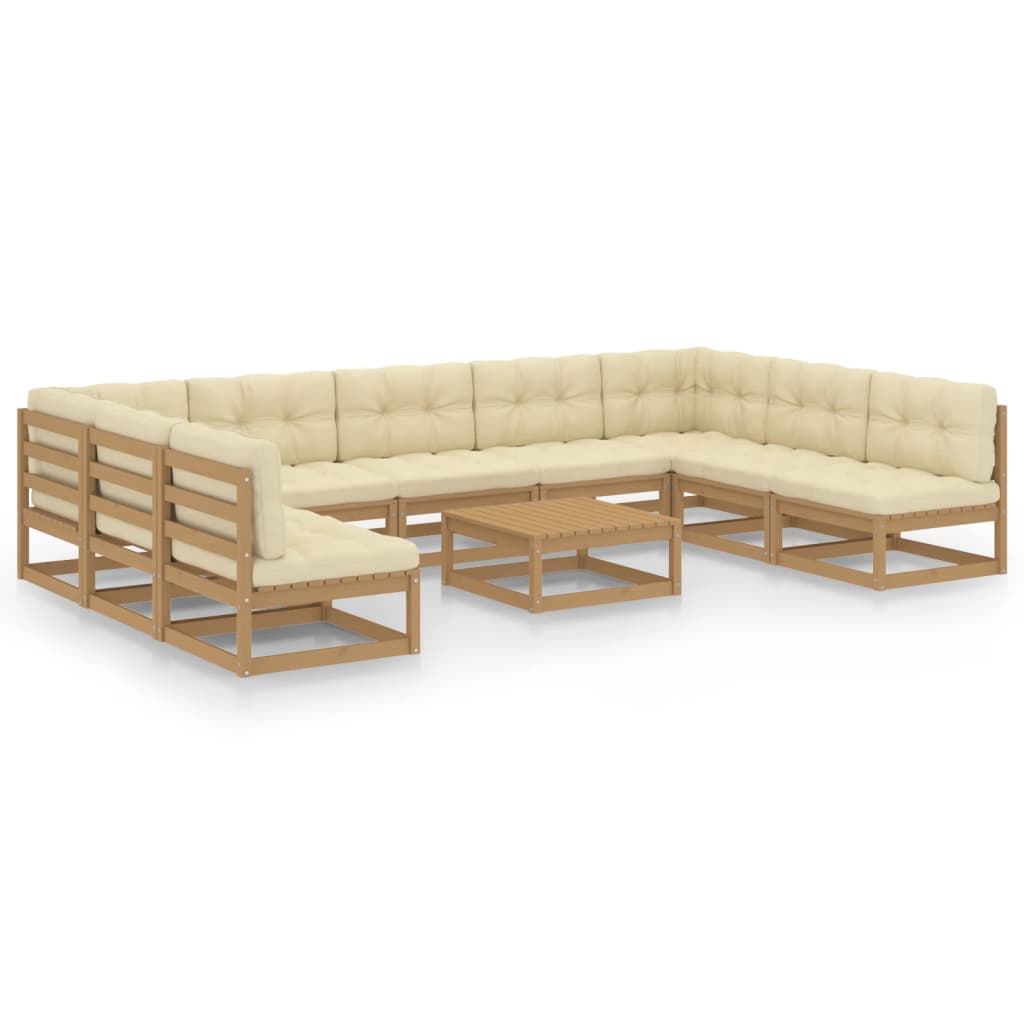 10-tlg. Garten-Lounge-Set mit Kissen Honigbraun Massivholz