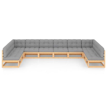 10-tlg. Garten-Lounge-Set mit Kissen Massivholz Kiefer