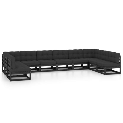 10-tlg. Garten-Lounge-Set mit Kissen Schwarz Massivholz Kiefer