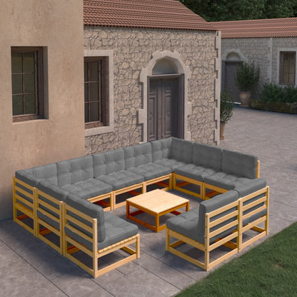 10-tlg. Garten-Lounge-Set mit Kissen Massivholz Kiefer