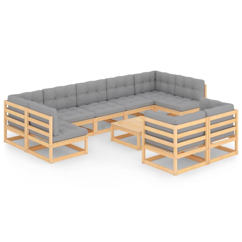 10-tlg. Garten-Lounge-Set mit Kissen Massivholz Kiefer