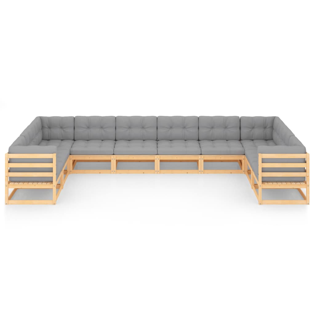 10-tlg. Garten-Lounge-Set mit Kissen Massivholz Kiefer