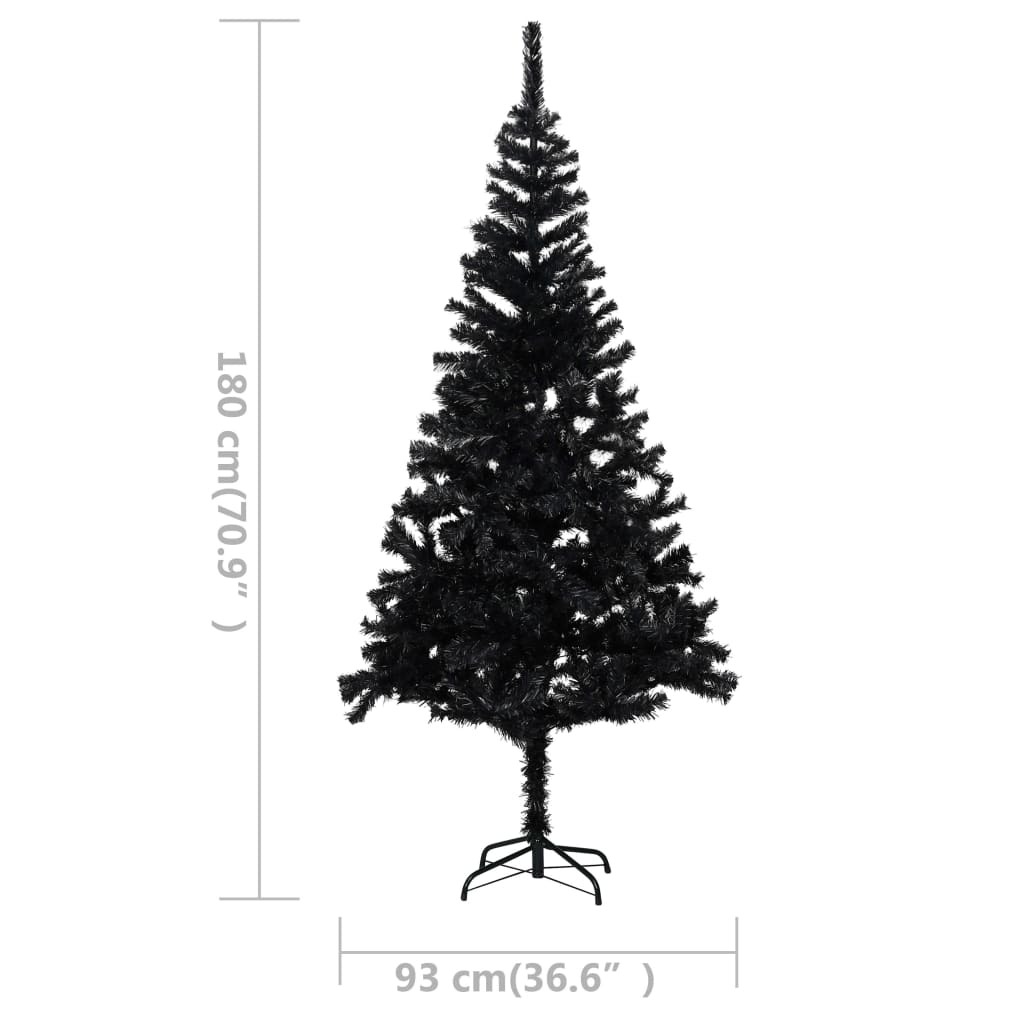 Künstlicher Weihnachtsbaum Beleuchtung & Kugeln Schwarz 180 cm