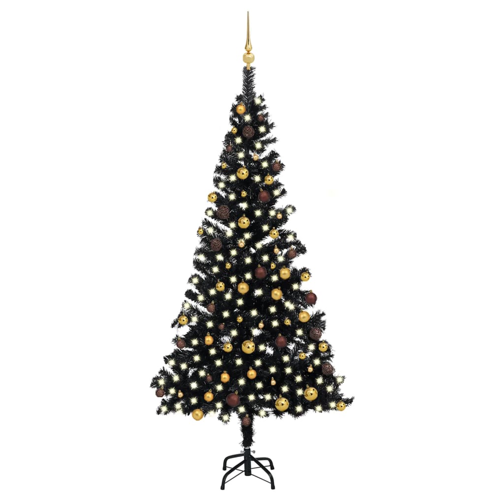 Künstlicher Weihnachtsbaum Beleuchtung & Kugeln Schwarz 210 cm