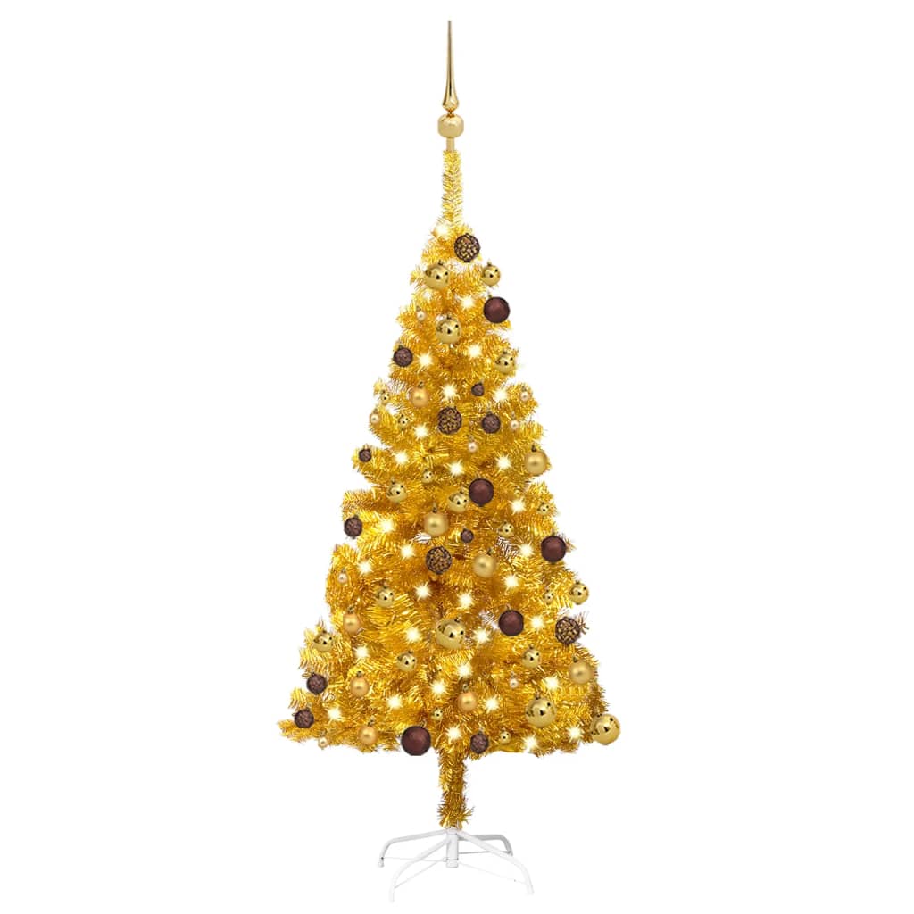 Künstlicher Weihnachtsbaum Beleuchtung & Kugeln Gold 120 cm PET