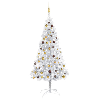 Künstlicher Weihnachtsbaum Beleuchtung & Kugeln Silber 210 cm