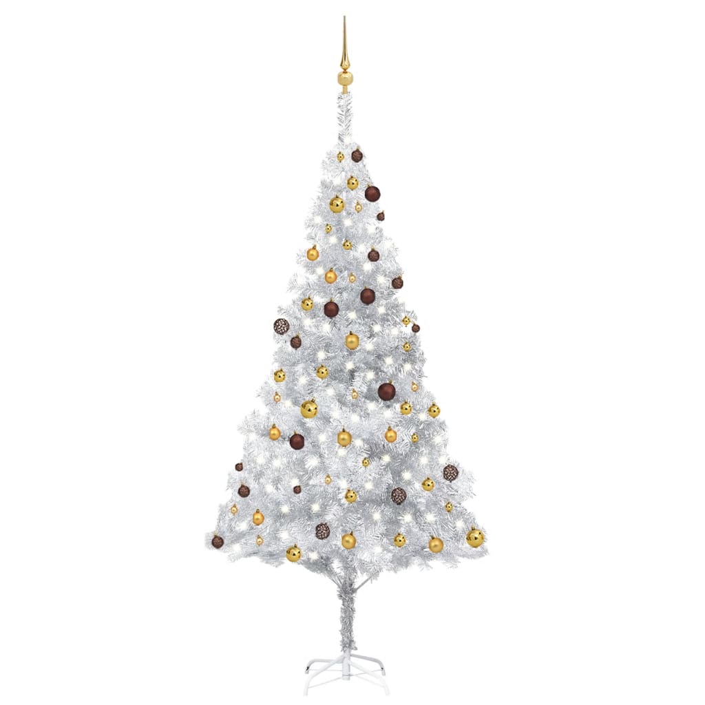 Künstlicher Weihnachtsbaum Beleuchtung & Kugeln Silber 240 cm